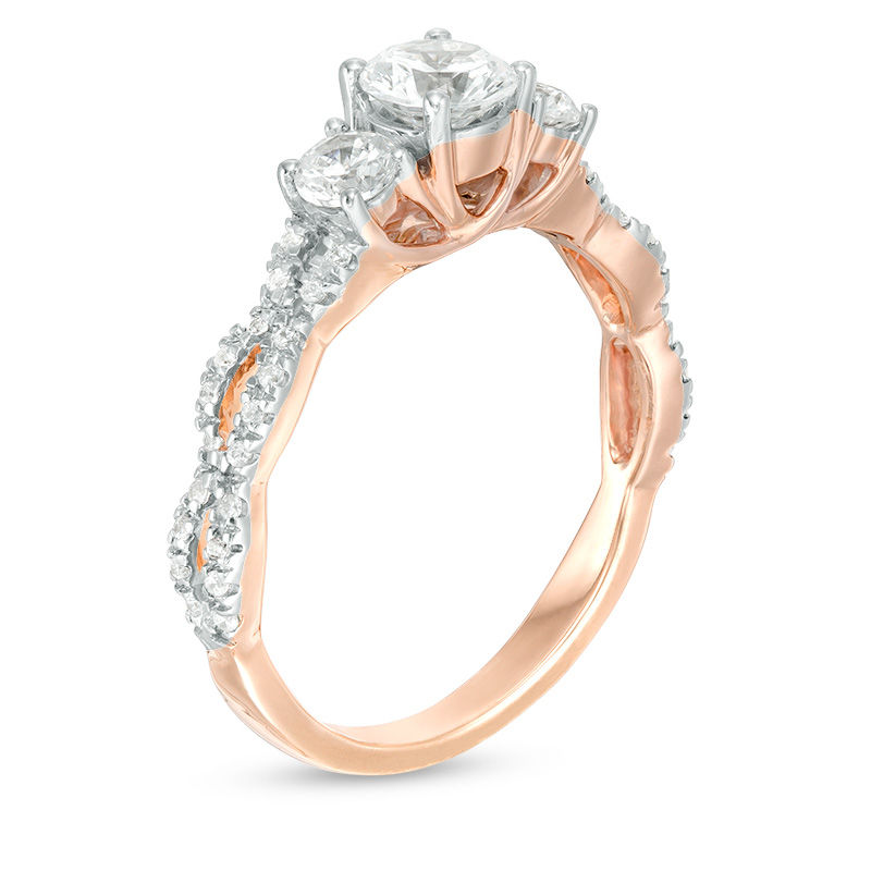 0.95 CT. T.W. Diamond Three Stone Braid Engagement Ring in 10K Rose Gold