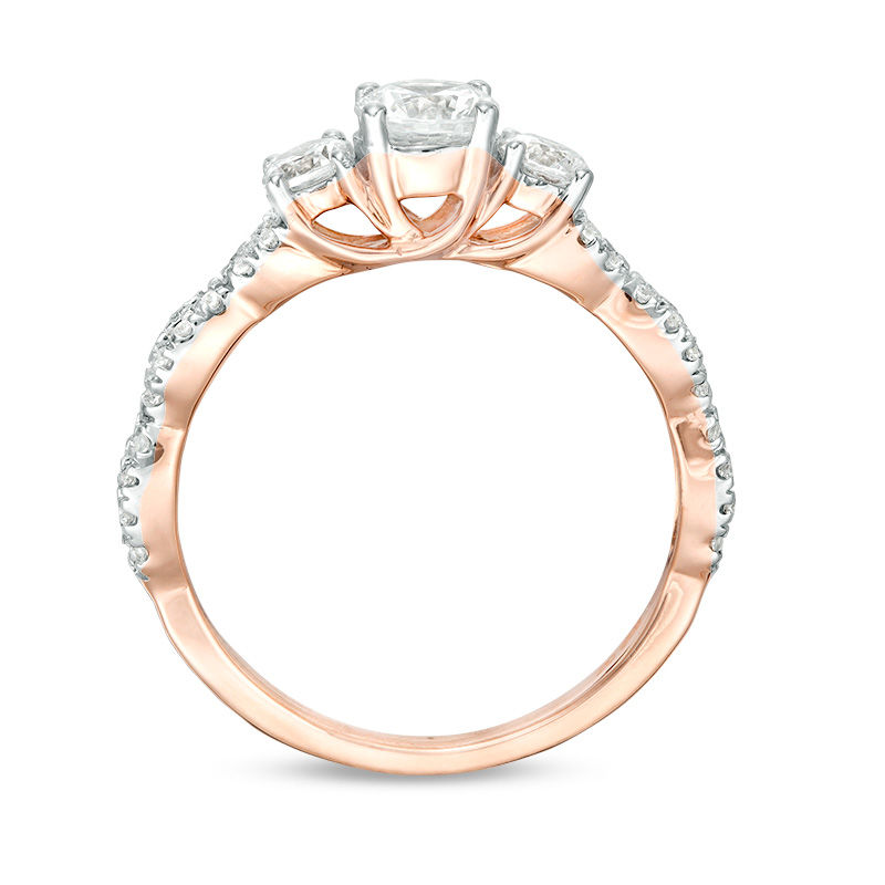 Main Image 5 of 0.95 CT. T.W. Diamond Three Stone Braid Engagement Ring in 10K Rose Gold