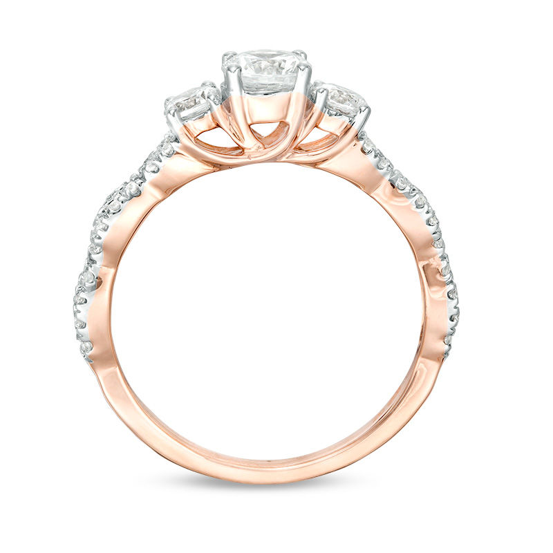 0.95 CT. T.W. Diamond Three Stone Braid Engagement Ring in 10K Rose Gold