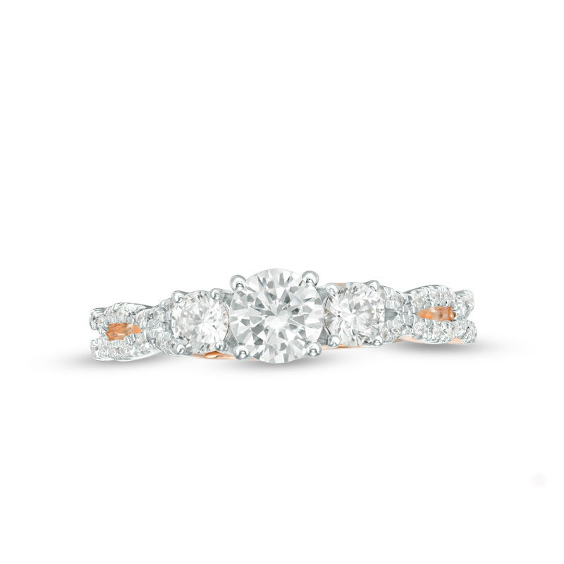 Main Image 6 of 0.95 CT. T.W. Diamond Three Stone Braid Engagement Ring in 10K Rose Gold