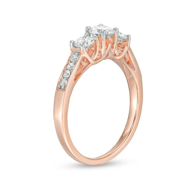Main Image 2 of 0.69 CT. T.W. Diamond Three Stone Engagement Ring in 10K Rose Gold