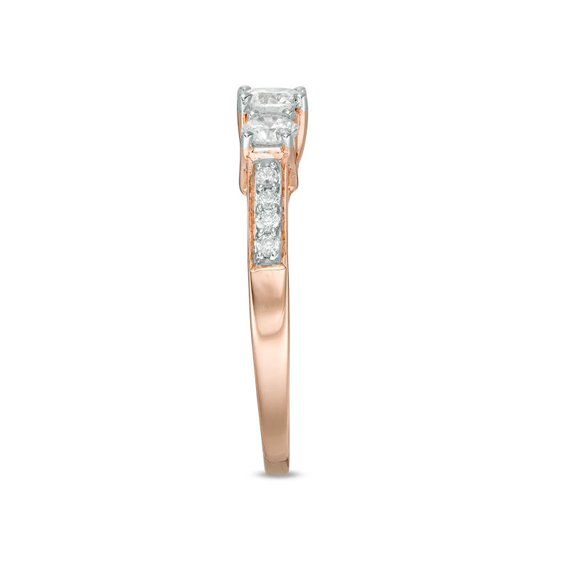 Main Image 4 of 0.69 CT. T.W. Diamond Three Stone Engagement Ring in 10K Rose Gold