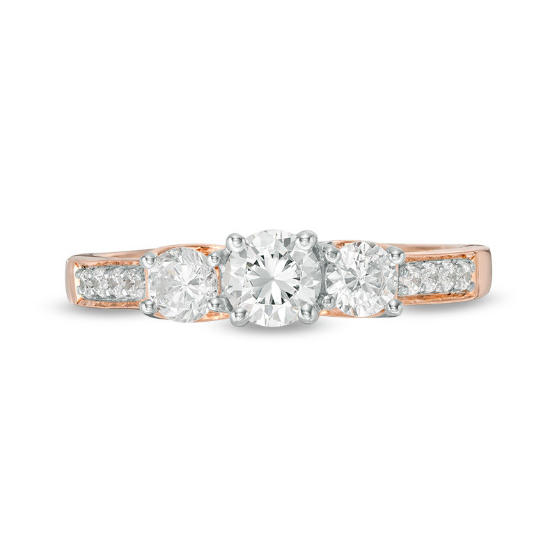 Main Image 6 of 0.69 CT. T.W. Diamond Three Stone Engagement Ring in 10K Rose Gold