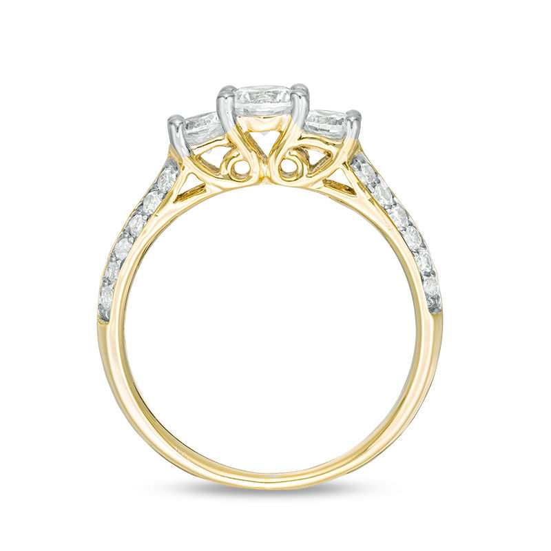 0.95 CT. T.W. Diamond Three Stone Two Row Engagement Ring in 10K Gold