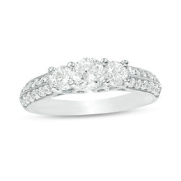 0.95 CT. T.W. Diamond Three Stone Two Row Engagement Ring in 10K White Gold