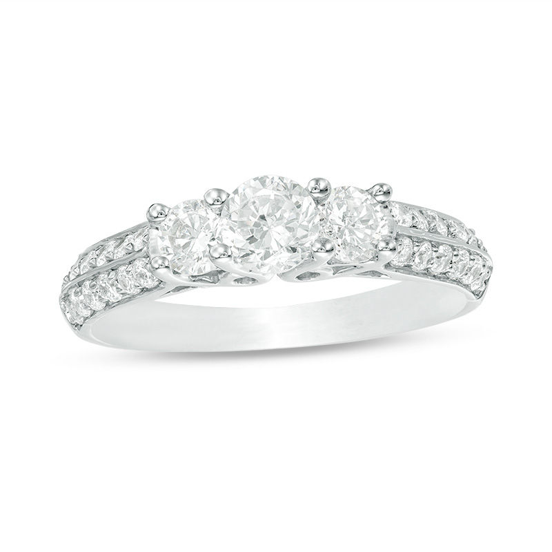 Main Image 1 of 0.95 CT. T.W. Diamond Three Stone Two Row Engagement Ring in 10K White Gold