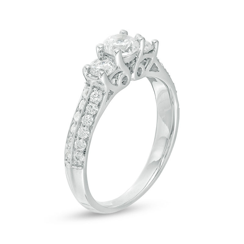 Main Image 2 of 0.95 CT. T.W. Diamond Three Stone Two Row Engagement Ring in 10K White Gold