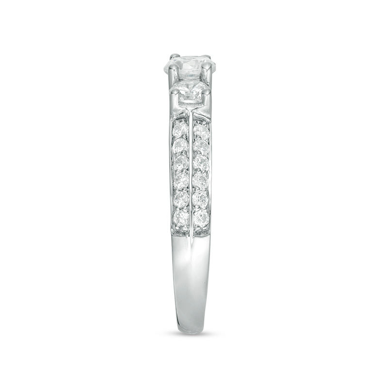 Main Image 4 of 0.95 CT. T.W. Diamond Three Stone Two Row Engagement Ring in 10K White Gold