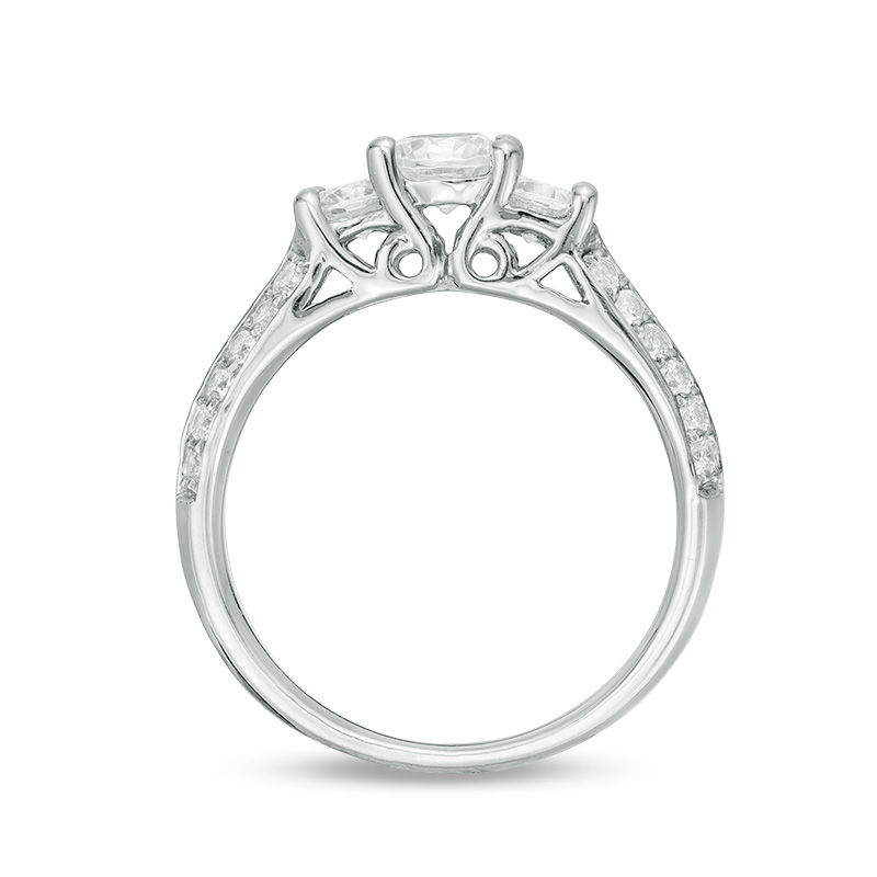 Main Image 5 of 0.95 CT. T.W. Diamond Three Stone Two Row Engagement Ring in 10K White Gold