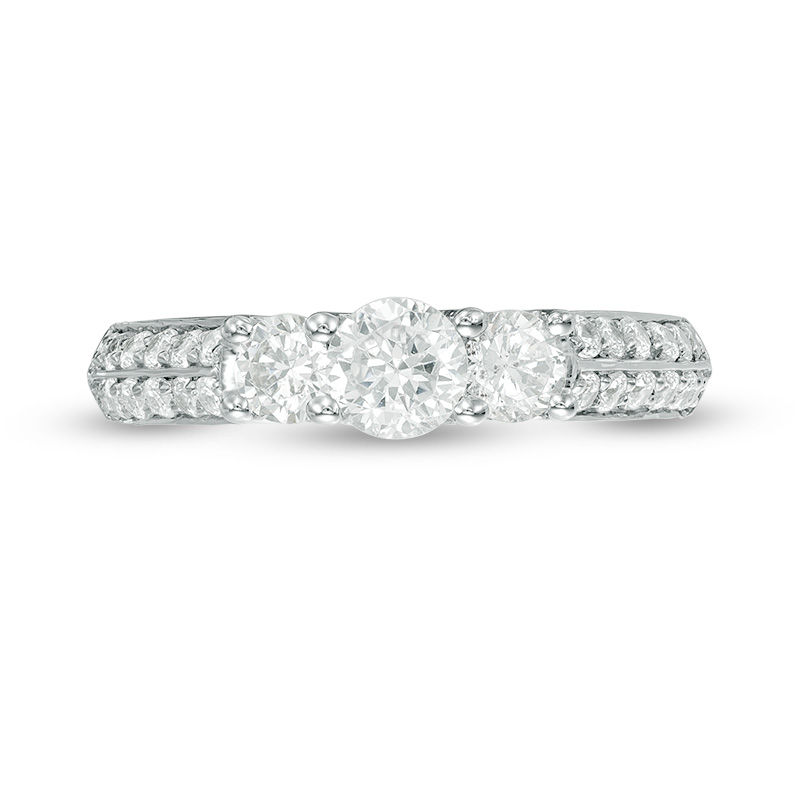 Main Image 6 of 0.95 CT. T.W. Diamond Three Stone Two Row Engagement Ring in 10K White Gold