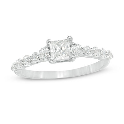 0.95 CT. T.W. Princess-Cut Diamond Three Stone Engagement Ring in 10K White Gold