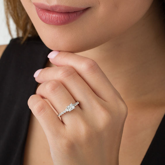 0.95 CT. T.W. Princess-Cut Diamond Three Stone Engagement Ring in 10K White Gold