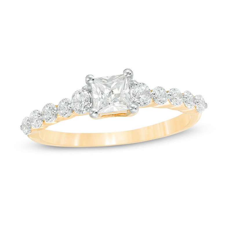 0.95 CT. T.W. Princess-Cut Diamond Three Stone Engagement Ring in 10K Gold