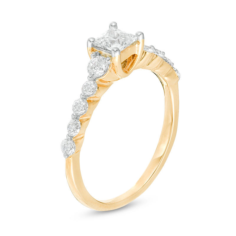 0.95 CT. T.W. Princess-Cut Diamond Three Stone Engagement Ring in 10K Gold