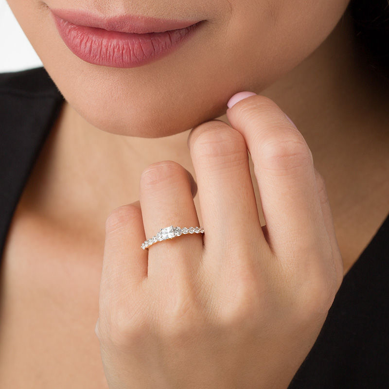 0.95 CT. T.W. Princess-Cut Diamond Three Stone Engagement Ring in 10K Gold