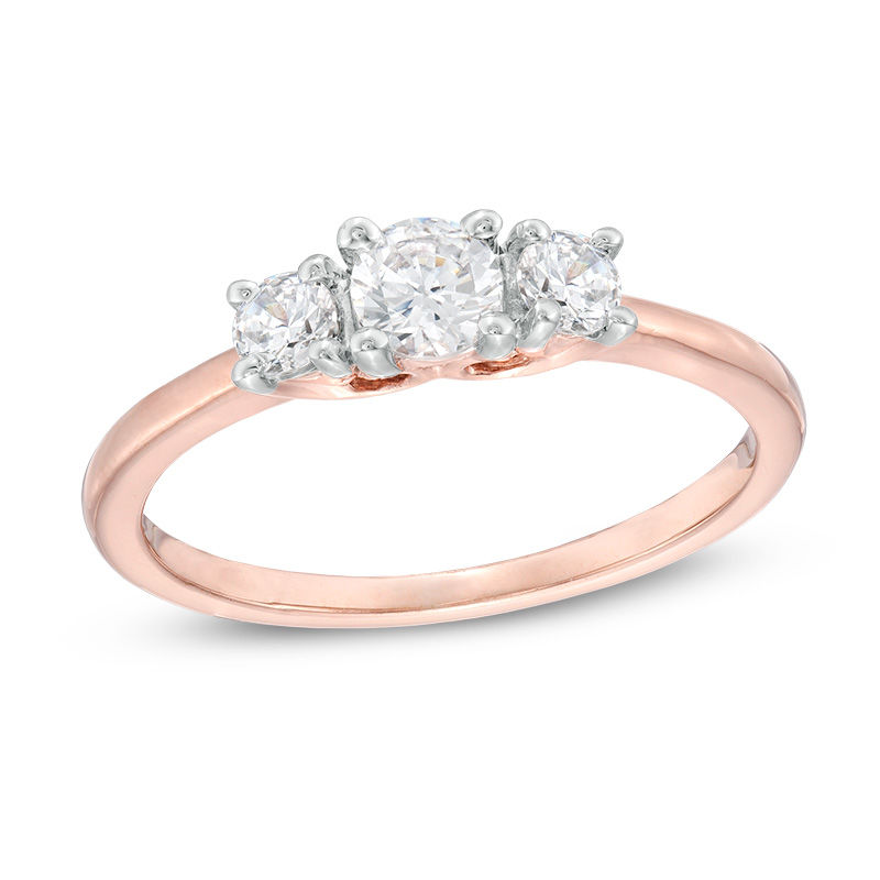 0.45 CT. T.W. Diamond Three Stone Engagement Ring in 10K Rose Gold