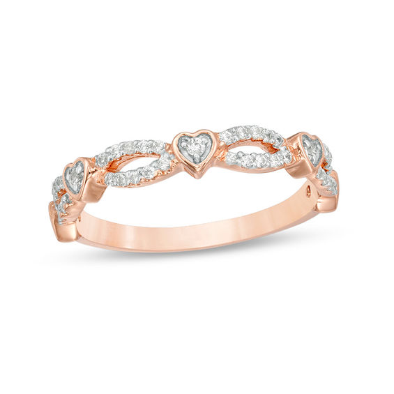 0.23 CT. T.W. Diamond Alternating Heart Stackable Band in 10K Rose Gold ...