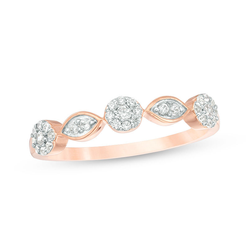 0.18 CT. T.W. Composite Diamond Flower and Leaf Stackable Band in 10K Rose Gold