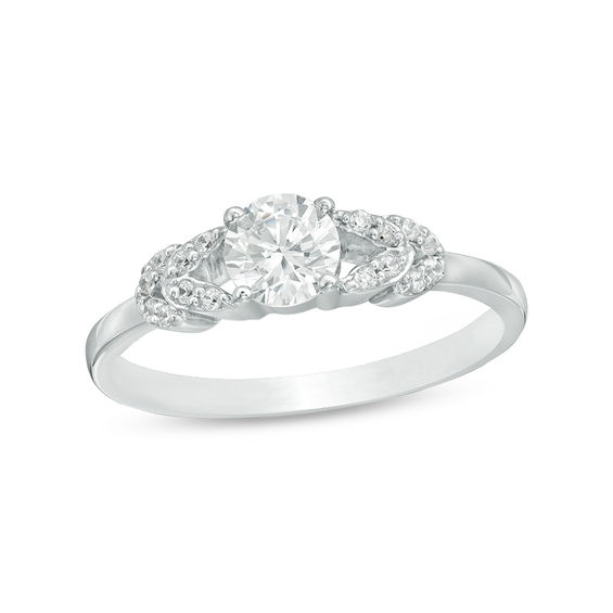 0.37 CT. T.W. Diamond Leaf Sides Engagement Ring in 10K White Gold Peoples Jewellers