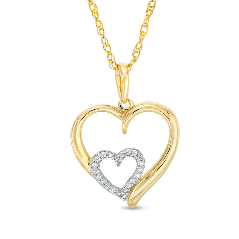 0.04 CT. T.W. Diamond Double Heart Pendant in 10K Gold|Peoples Jewellers