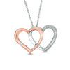 0.04 CT. T. W. Diamond Interlocking Hearts Pendant in Sterling Silver and 10K Rose Gold
