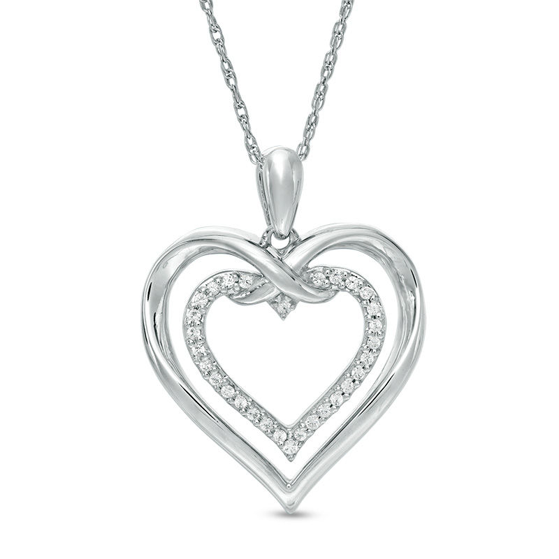 0.115 CT. T.W. Diamond Intertwined Double Heart Pendant in Sterling Silver
