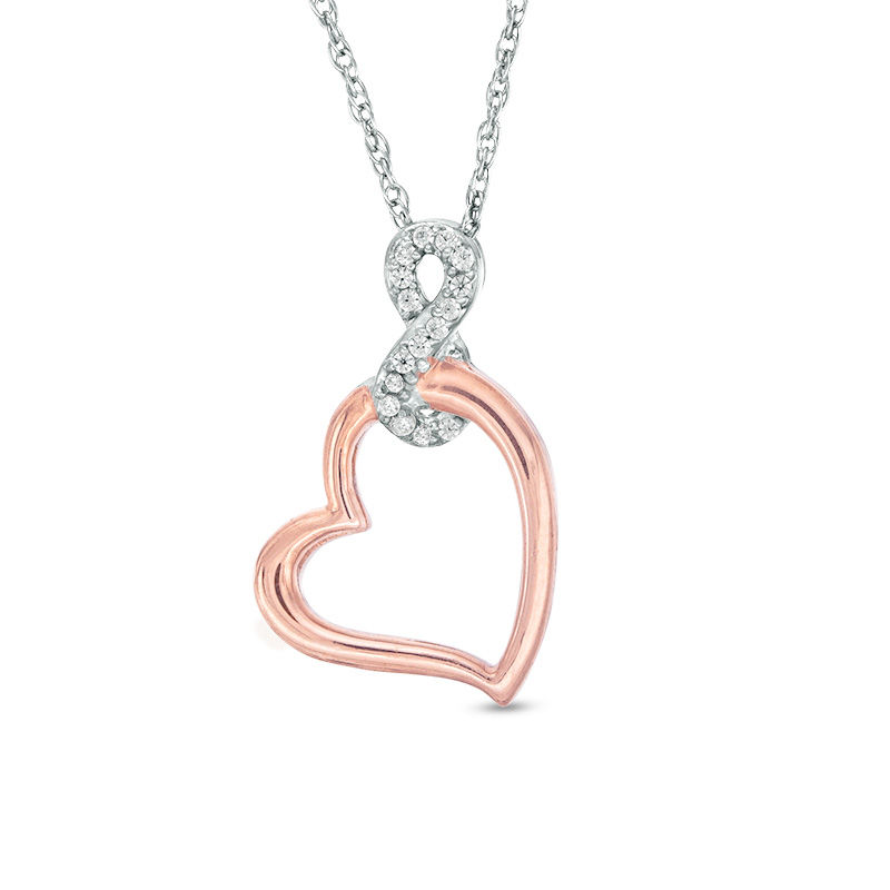 0.04 CT. T.W. Diamond Infinity Tilted Heart Pendant in Sterling Silver and 10K Rose Gold