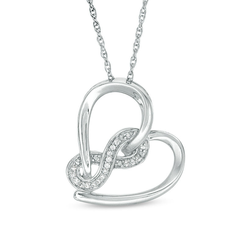 0.04 CT. T.W. Diamond Infinity Wrapped Tilted Heart Pendant in Sterling Silver