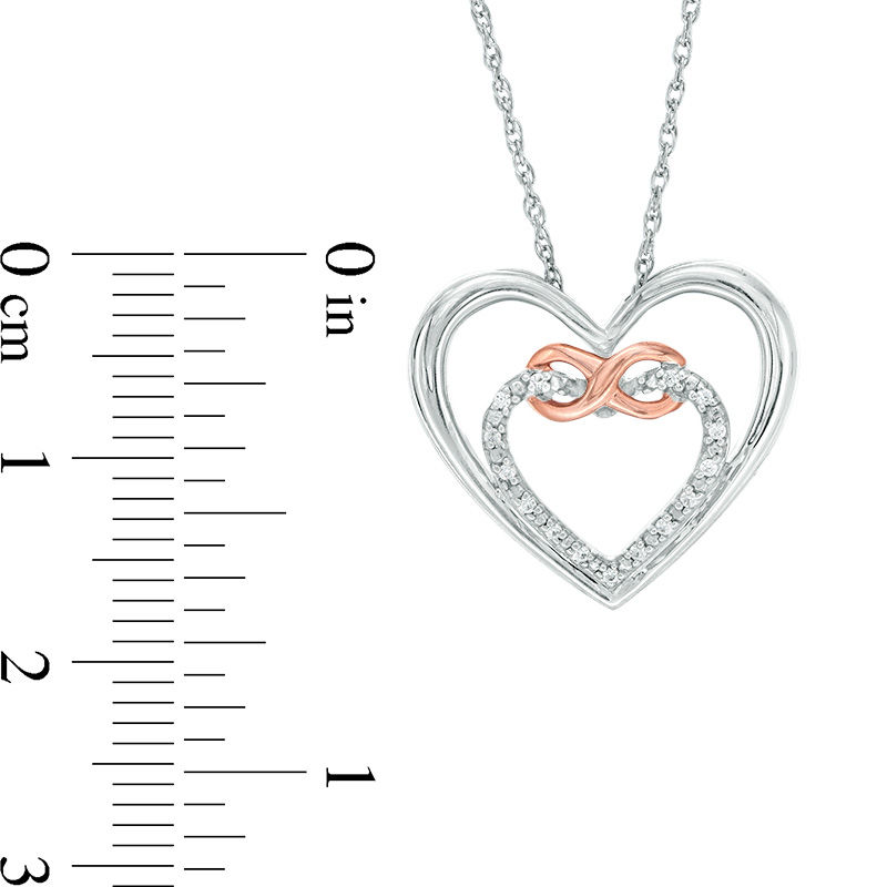 0.04 CT. T.W. Diamond Double Heart Entwined Infinity Pendant in Sterling Silver and 10K Rose Gold