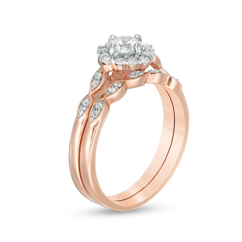 Main Image 2 of 0.58 CT. T.W. Diamond Tilted Cushion Frame Bridal Set in 10K Rose Gold