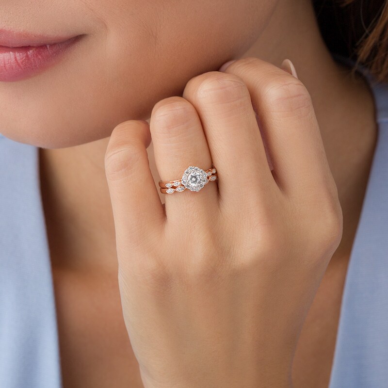 Main Image 3 of 0.58 CT. T.W. Diamond Tilted Cushion Frame Bridal Set in 10K Rose Gold