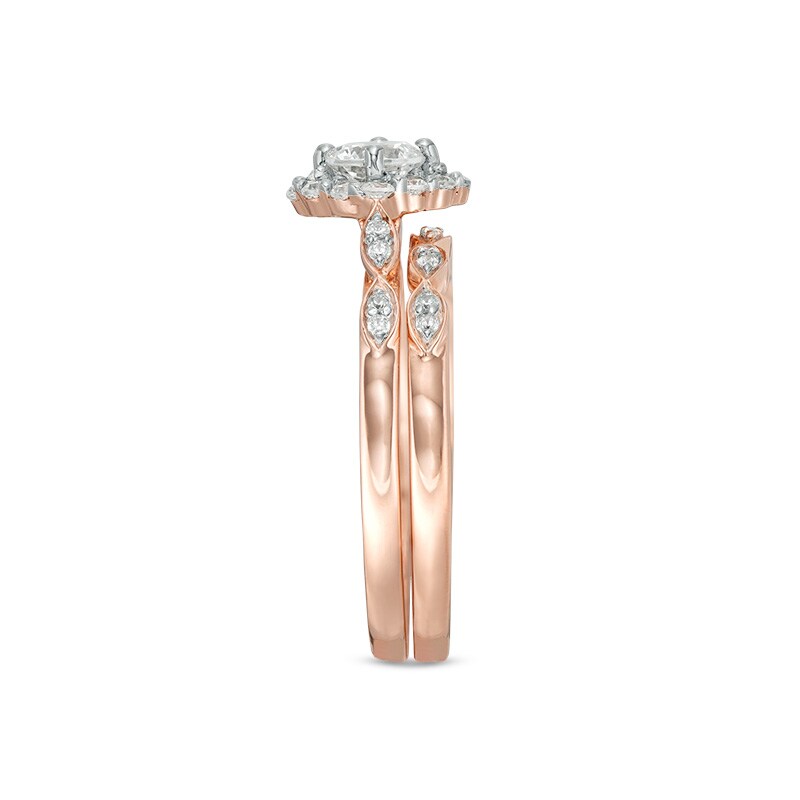 Main Image 4 of 0.58 CT. T.W. Diamond Tilted Cushion Frame Bridal Set in 10K Rose Gold