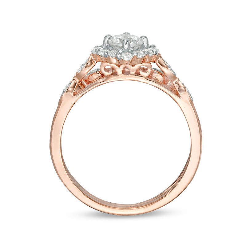Main Image 5 of 0.58 CT. T.W. Diamond Tilted Cushion Frame Bridal Set in 10K Rose Gold