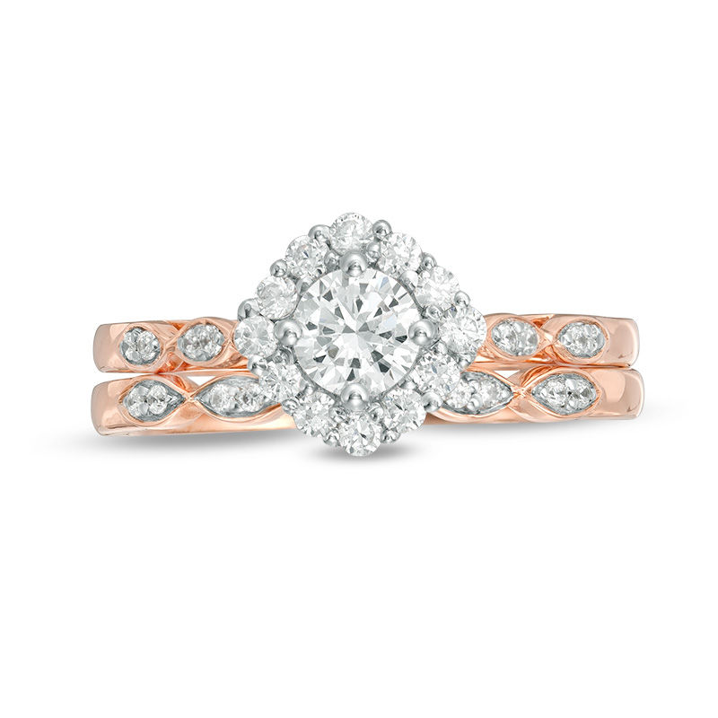 Main Image 6 of 0.58 CT. T.W. Diamond Tilted Cushion Frame Bridal Set in 10K Rose Gold