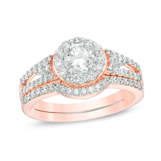 0.80 CT. T.W. Diamond Frame Split Shank Bridal Set in 10K Rose Gold 0.80 CT. T.W. Diamond Frame Split Shank Bridal Set in 10K Rose Gold