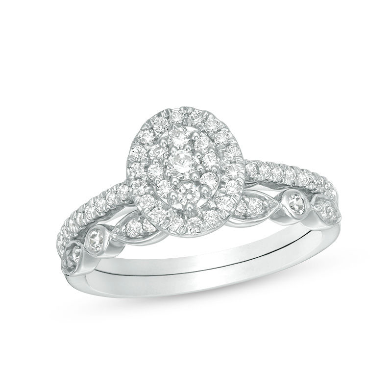 0.45 CT. T.W. Composite Oval Diamond Double Frame Bridal Set in 10K White Gold|Peoples Jewellers
