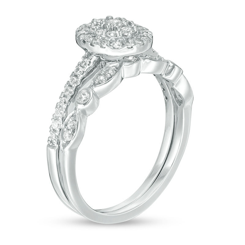 Main Image 2 of 0.45 CT. T.W. Composite Oval Diamond Double Frame Bridal Set in 10K White Gold