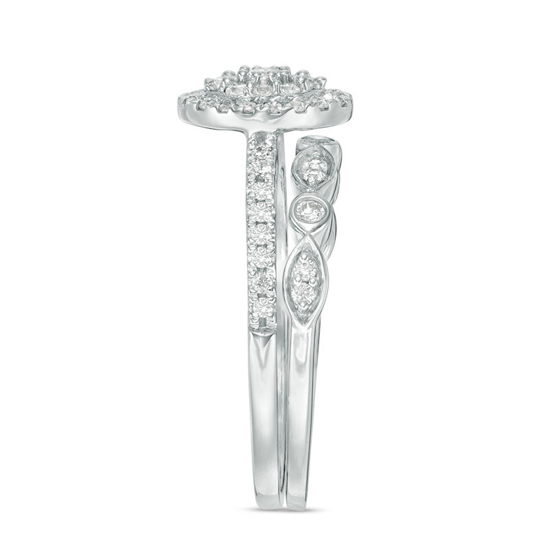 Main Image 4 of 0.45 CT. T.W. Composite Oval Diamond Double Frame Bridal Set in 10K White Gold
