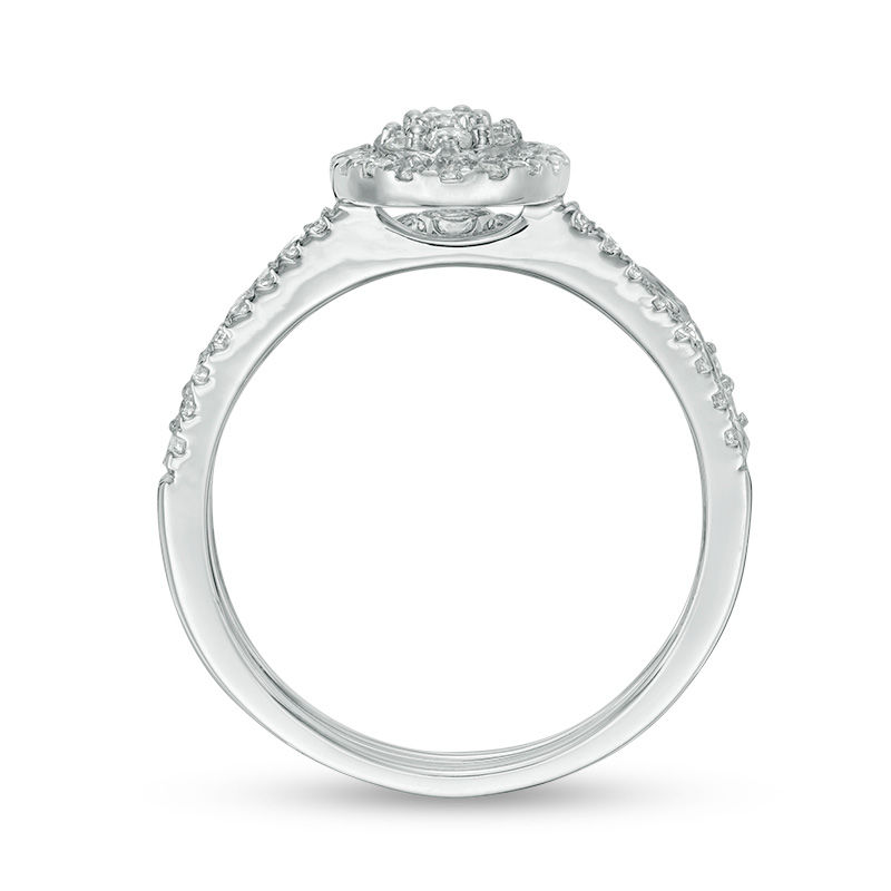0.45 CT. T.W. Composite Oval Diamond Double Frame Bridal Set in 10K White Gold