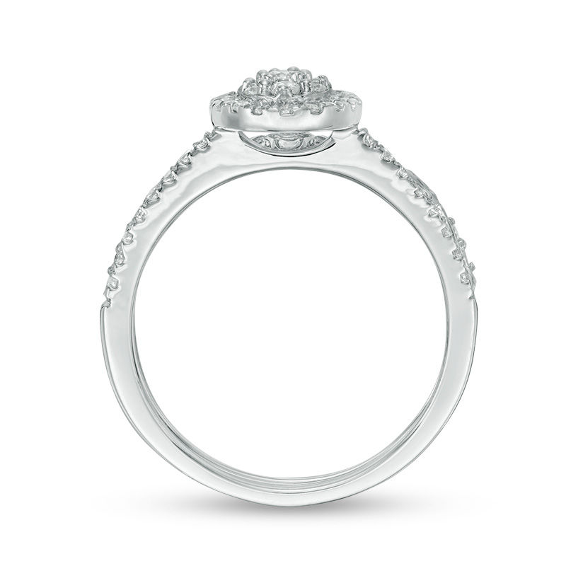 Main Image 5 of 0.45 CT. T.W. Composite Oval Diamond Double Frame Bridal Set in 10K White Gold