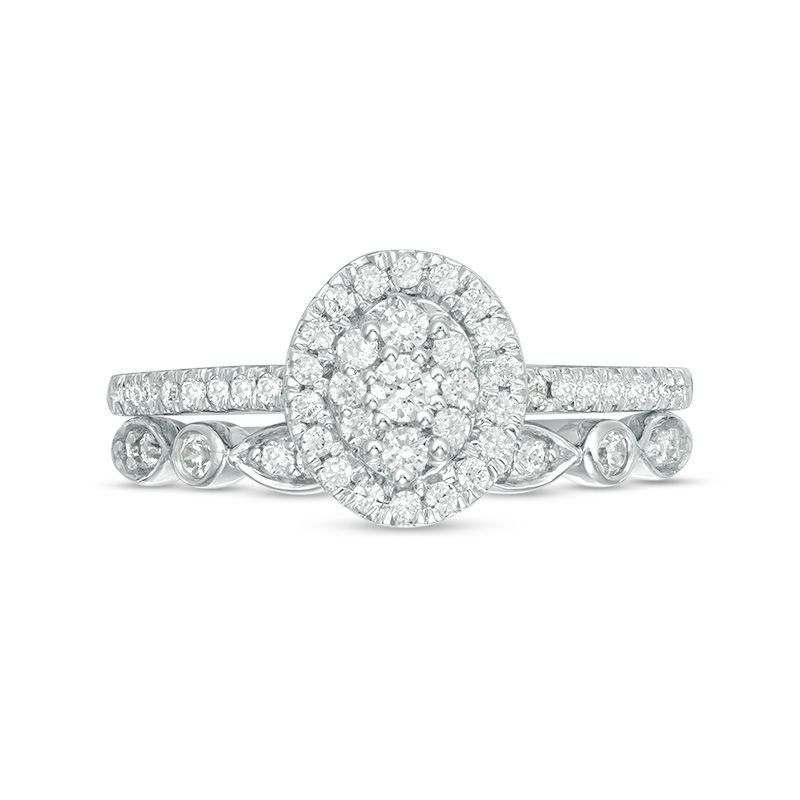Main Image 6 of 0.45 CT. T.W. Composite Oval Diamond Double Frame Bridal Set in 10K White Gold