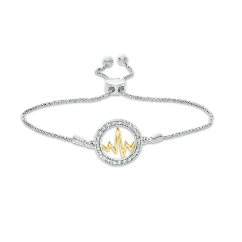0.066 CT. T.W. Diamond Open Circle Heartbeat Bolo Bracelet in Sterling Silver and 10K Gold - 9.5"