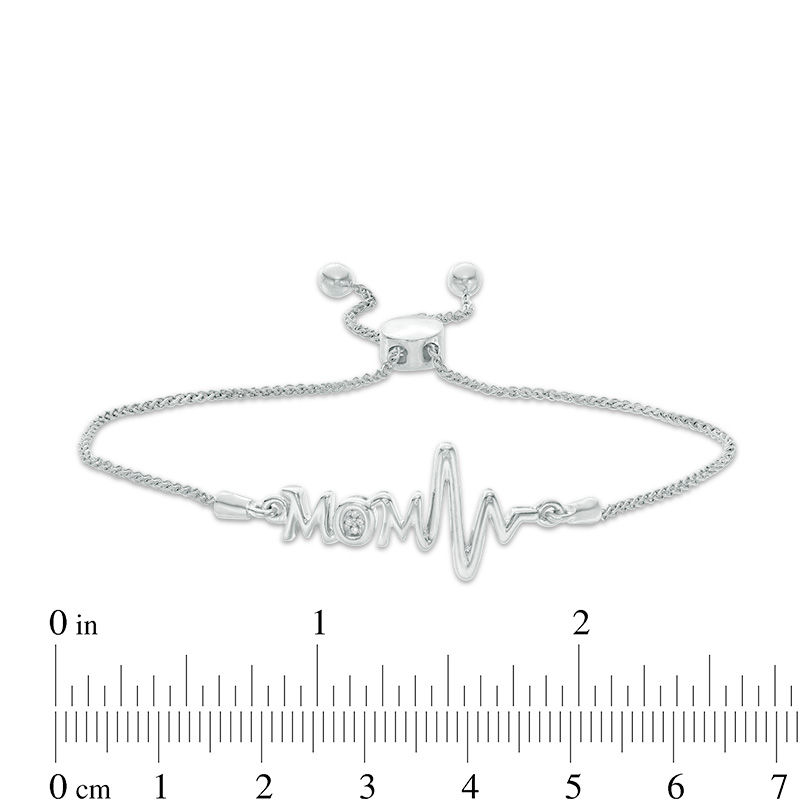 Diamond Accent "MOM" Heartbeat Bolo Bracelet in Sterling Silver - 9.5"|Peoples Jewellers