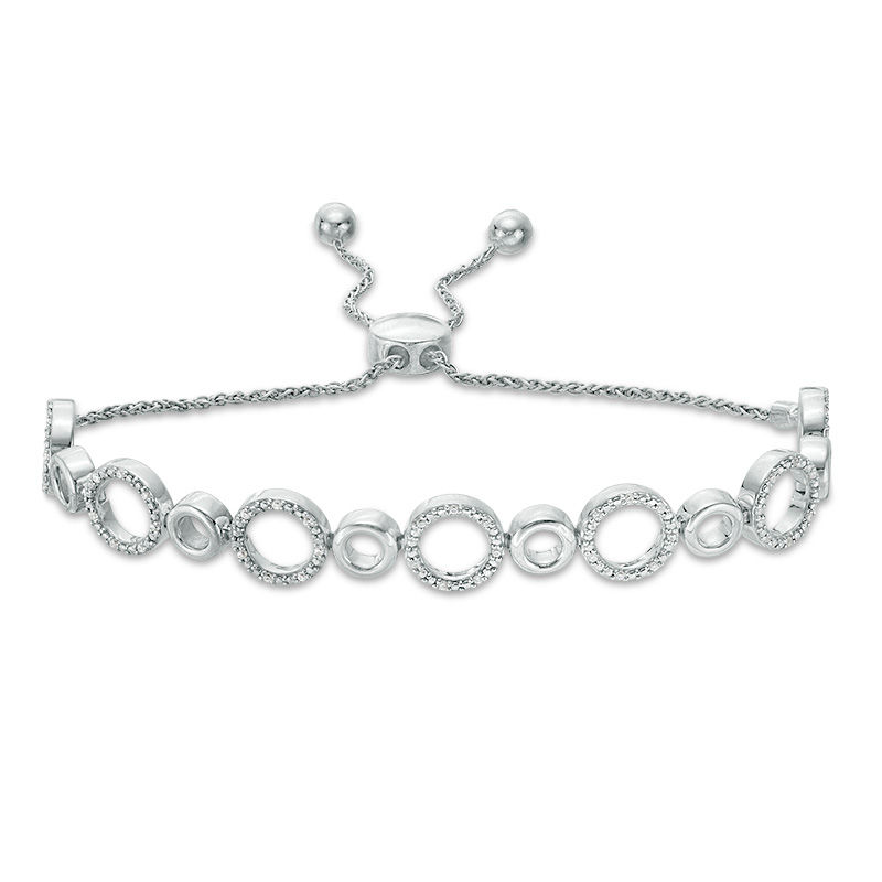 0.146 CT. T. W. Diamond Alternating Circles Bolo Bracelet in Sterling Silver - 9.5"|Peoples Jewellers