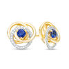 Thumbnail Image 0 of 3.0mm Blue Sapphire and 0.07 CT. T.W. Diamond Love Knot Frame Stud Earrings in 10K Gold