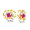 Thumbnail Image 0 of 3.0mm Ruby and 0.07 CT. T.W. Diamond Love Knot Frame Stud Earrings in 10K Gold