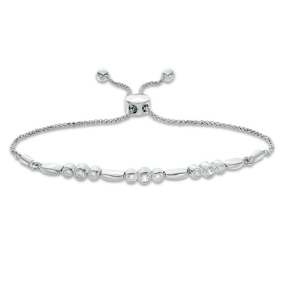 0.23 CT. T.W. Diamond Circle Station Bolo Bracelet in 10K White Gold - 9.5"