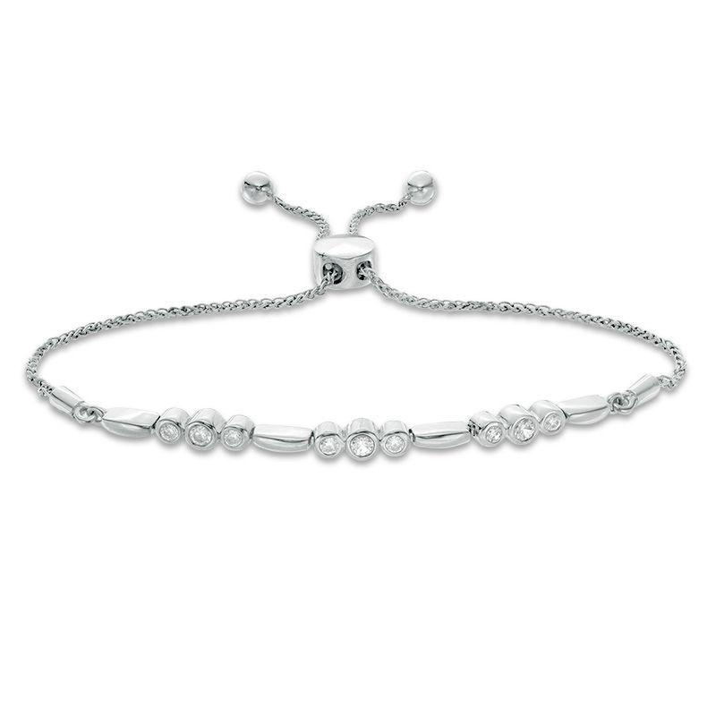 0.23 CT. T.W. Diamond Circle Station Bolo Bracelet in 10K White Gold - 9.5"|Peoples Jewellers