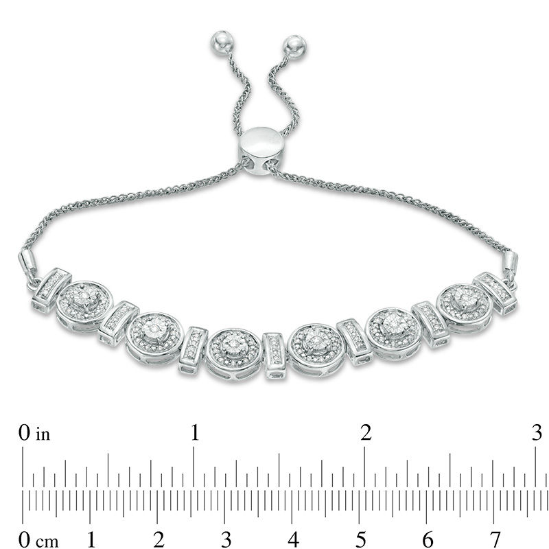 Main Image 3 of 0.69 CT. T.W. Diamond Circle and Bar Alternating Bolo Bracelet in 10K White Gold - 9.5&quot;