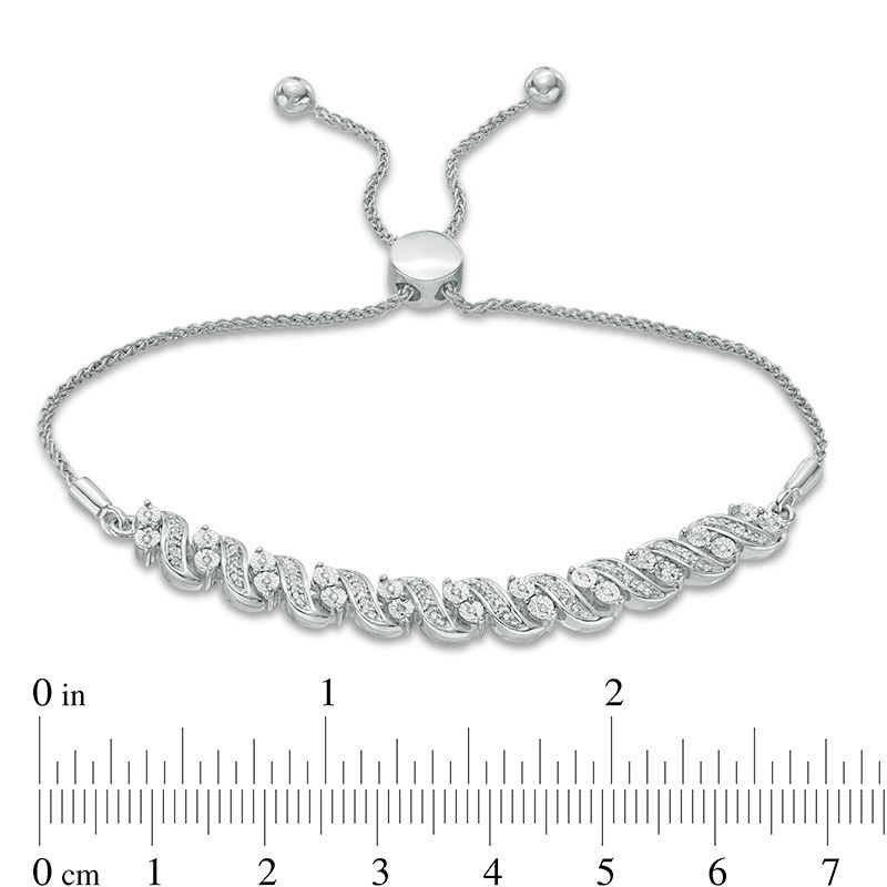 0.23 CT. T.W. Diamond "S" Curve Bolo Bracelet in Sterling Silver - 9.5"